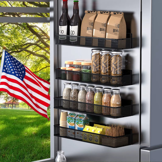 4 Packs of Magnetic Spice Rack for Refrigerator Super Strong Magnetic Refrigerator Shelf Metal Magnetic Fridge Organizer Rack Wi