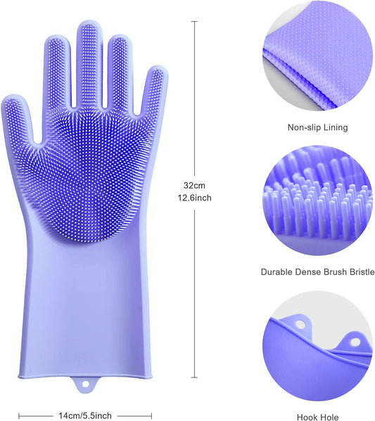 Magic Dish Washing Gloves with Scrubber, Silicone Reusable Cleaning Gloves, Heat-Proof Household Scrubber Gloves