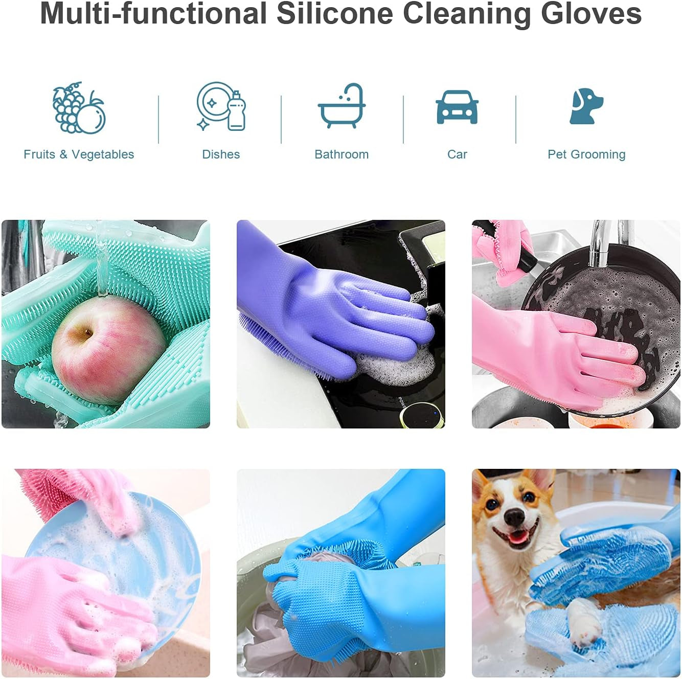 Magic Dish Washing Gloves with Scrubber, Silicone Reusable Cleaning Gloves, Heat-Proof Household Scrubber Gloves