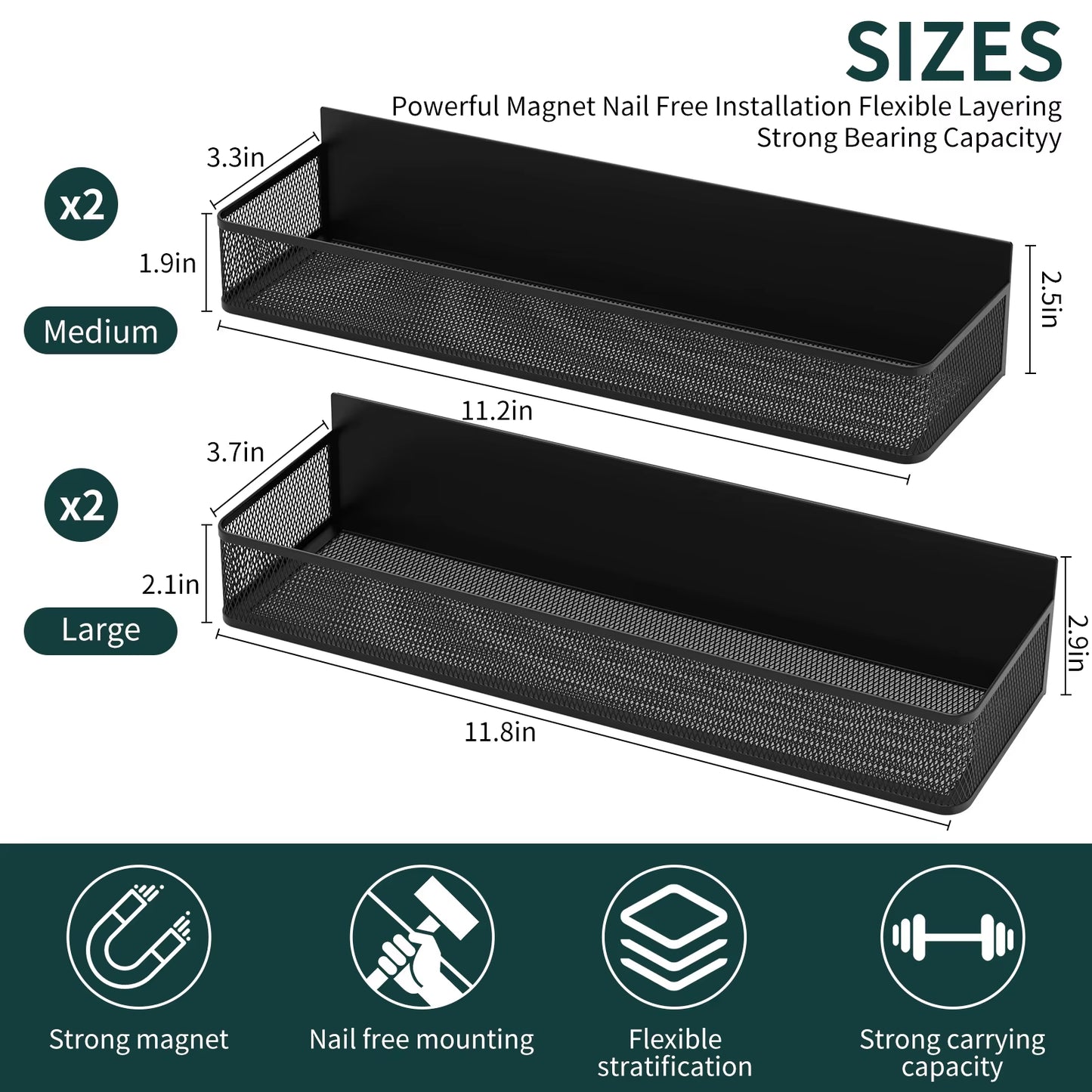 4 Packs of Magnetic Spice Rack for Refrigerator Super Strong Magnetic Refrigerator Shelf Metal Magnetic Fridge Organizer Rack Wi