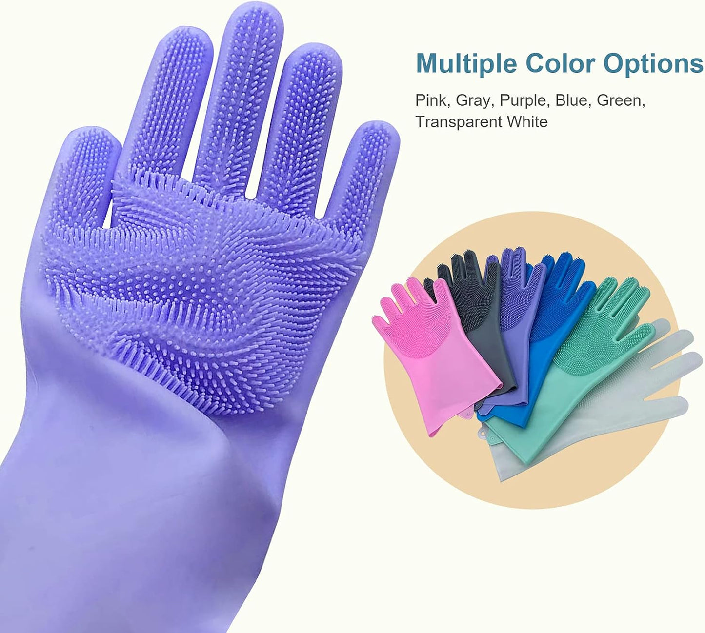 Magic Dish Washing Gloves with Scrubber, Silicone Reusable Cleaning Gloves, Heat-Proof Household Scrubber Gloves
