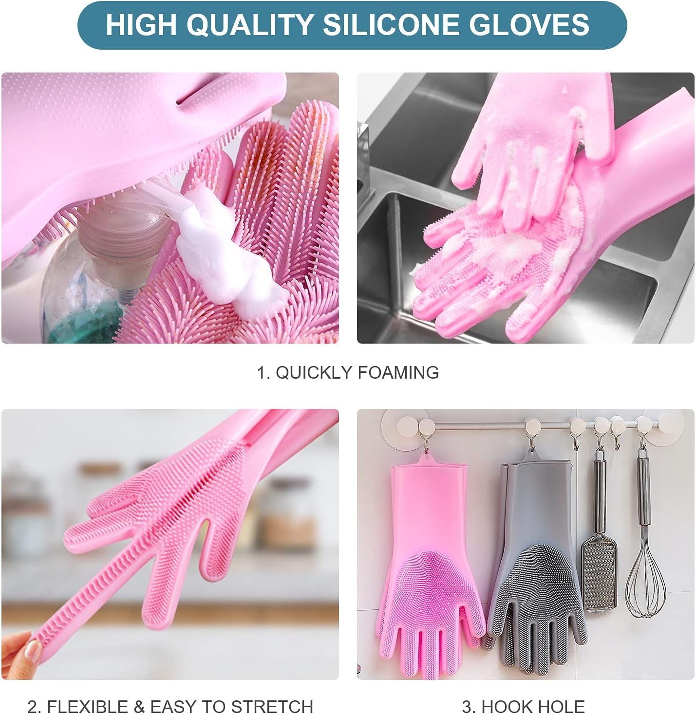 Magic Dish Washing Gloves with Scrubber, Silicone Reusable Cleaning Gloves, Heat-Proof Household Scrubber Gloves