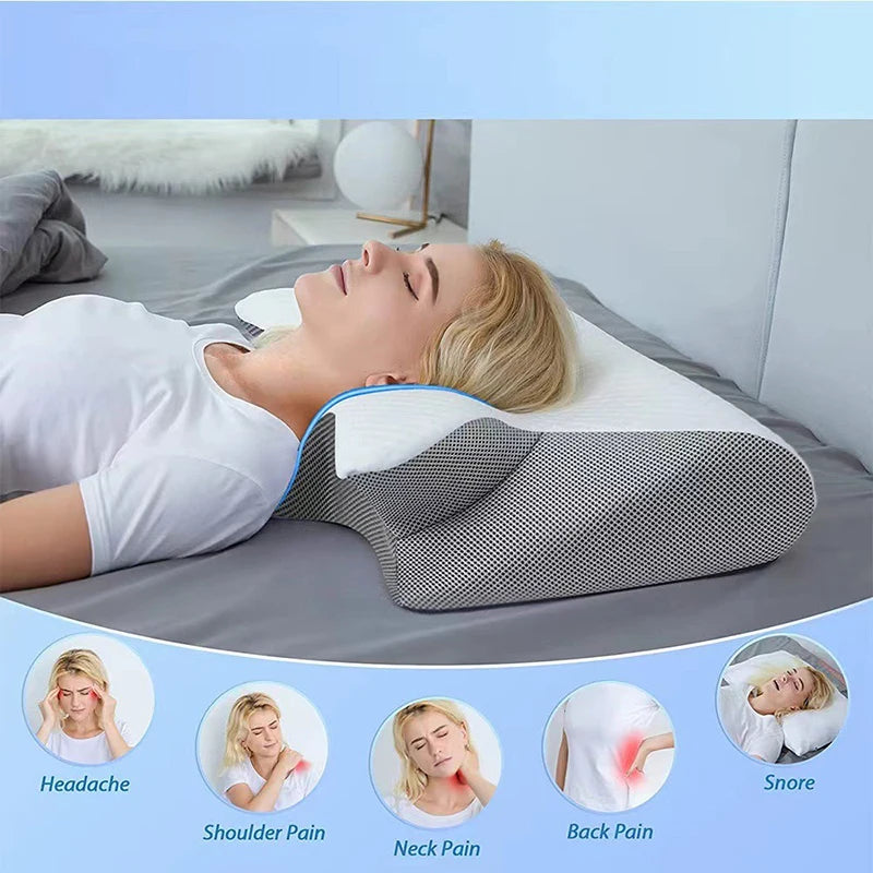 2 in 1 Ergonomic Memory Foam Pillow Help Sleep and Protect the Neck Cervical Orthopedic Travel Neck Pillow for Sleeping for Home