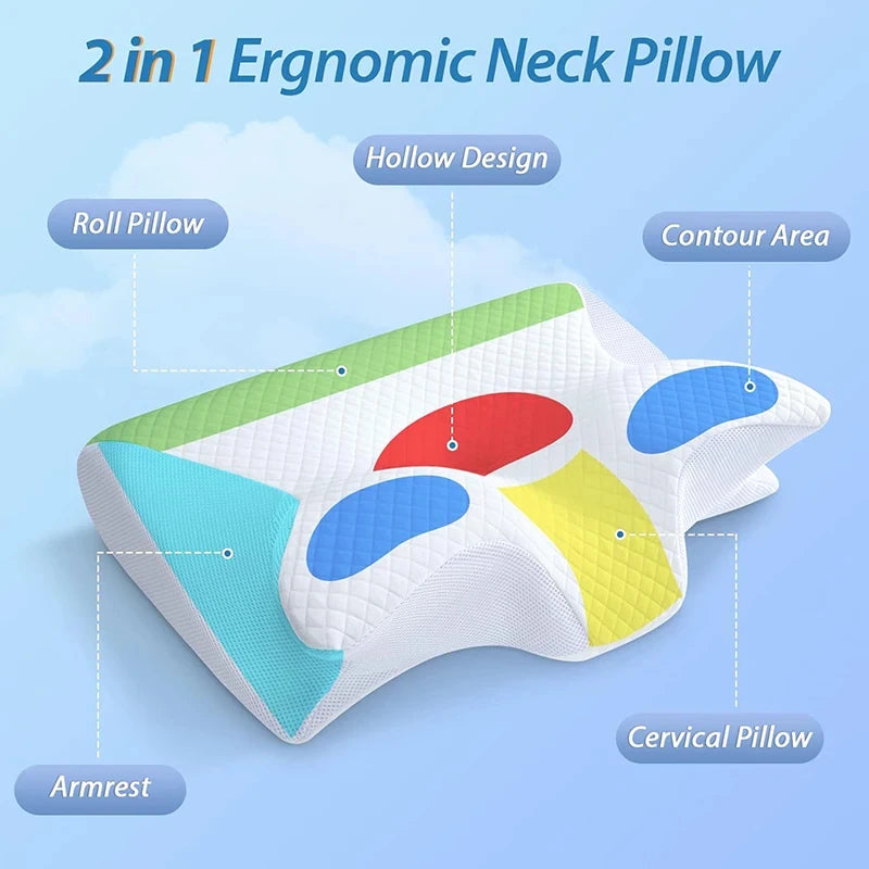 2 in 1 Ergonomic Memory Foam Pillow Help Sleep and Protect the Neck Cervical Orthopedic Travel Neck Pillow for Sleeping for Home