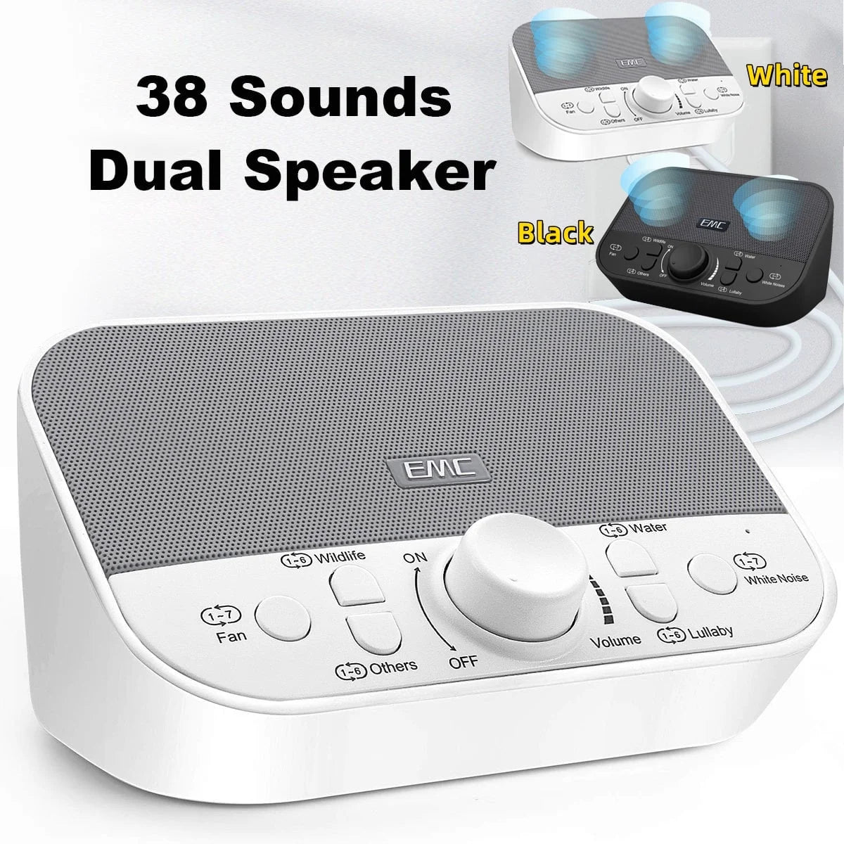White Noise Machine for Sleeping & Relaxation W/ Timer - 38 Soothing Natural Sounds Maker for Home, Office or Travel
