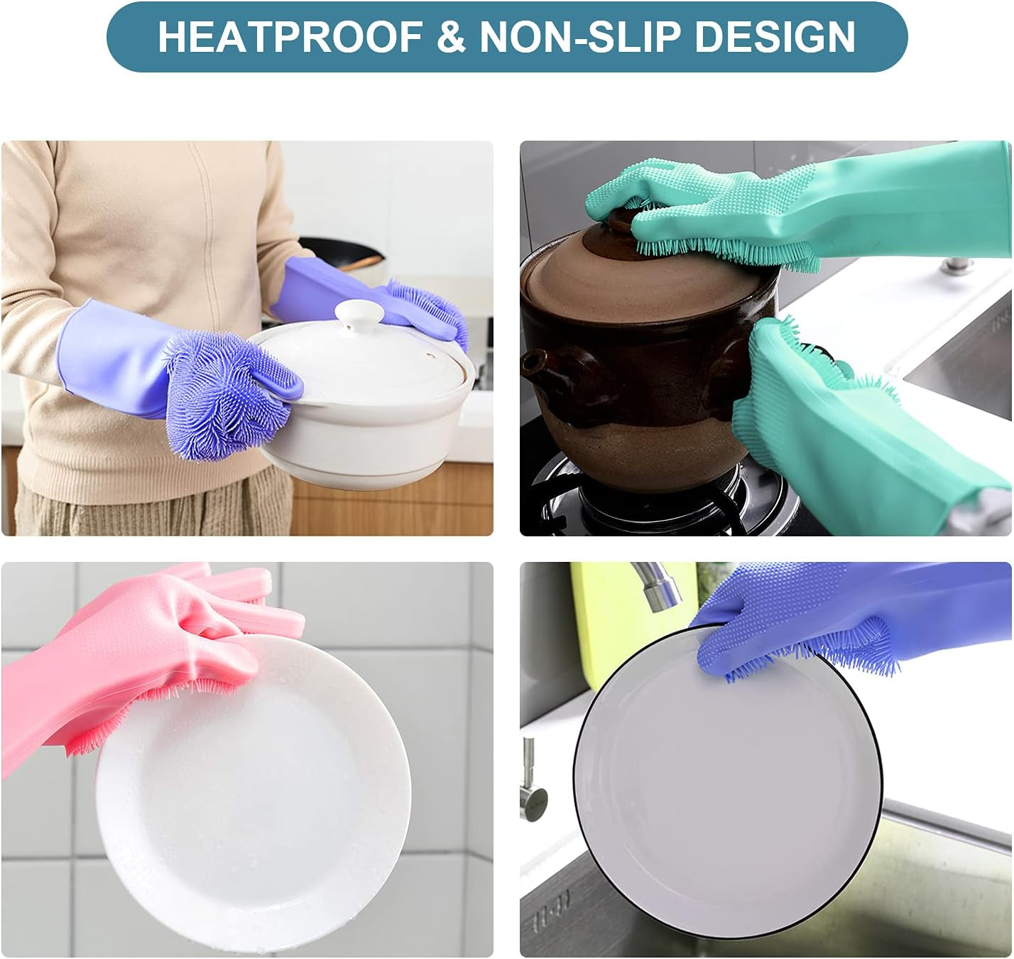 Magic Dish Washing Gloves with Scrubber, Silicone Reusable Cleaning Gloves, Heat-Proof Household Scrubber Gloves