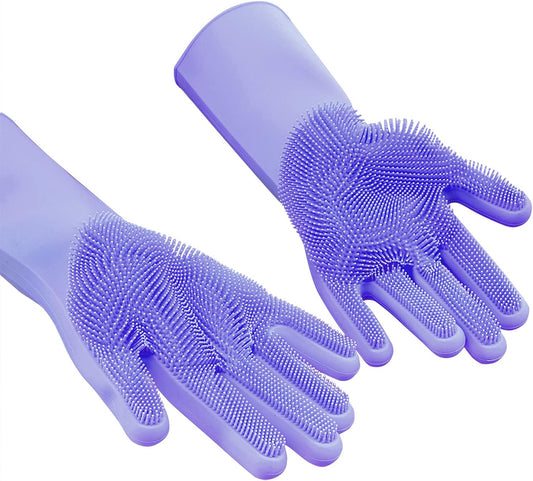Magic Dish Washing Gloves with Scrubber, Silicone Reusable Cleaning Gloves, Heat-Proof Household Scrubber Gloves