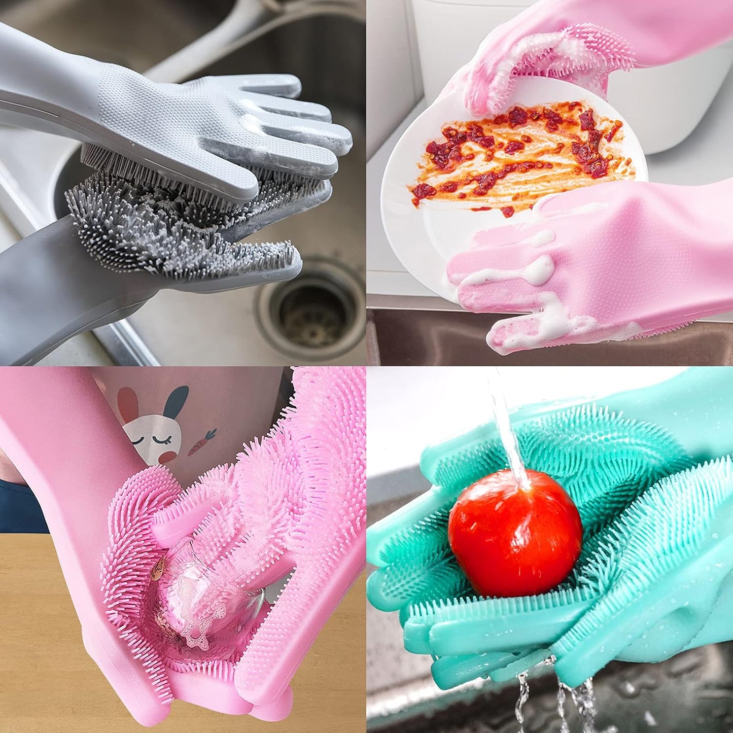 Magic Dish Washing Gloves with Scrubber, Silicone Reusable Cleaning Gloves, Heat-Proof Household Scrubber Gloves